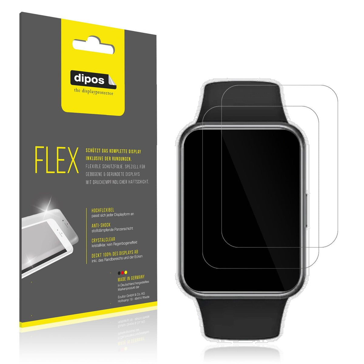 Klare Displayschutzfolie von dipos passend für Huawei Watch Fit 2, 100% Displayabdeckung und blasenfreie Montage