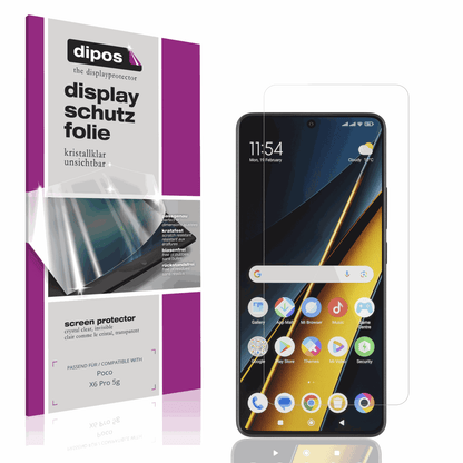 Klare Displayschutzfolie von dipos passend für Poco X6 Pro 5g, präziser Zuschnitt und blasenfrei montiert