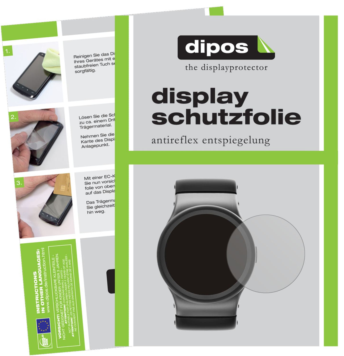 Matte Displayschutzfolie von dipos passend für 47 mm Durchmesser Uhr, präziser Zuschnitt und blasenfrei montiert