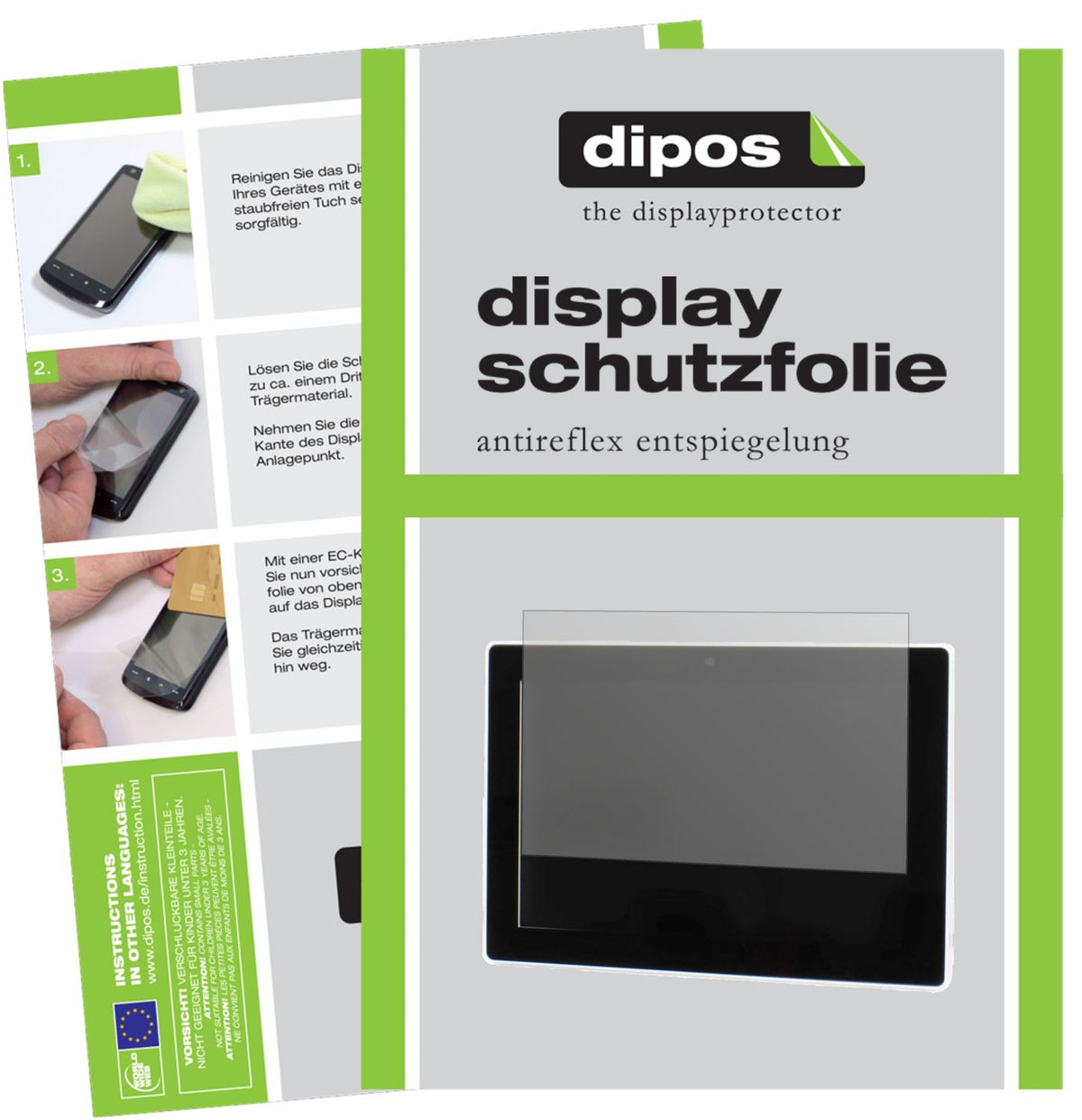Matte Displayschutzfolie von dipos passend für 9.2 Zoll Wide 201 x 121 mm, präziser Zuschnitt und blasenfrei montiert