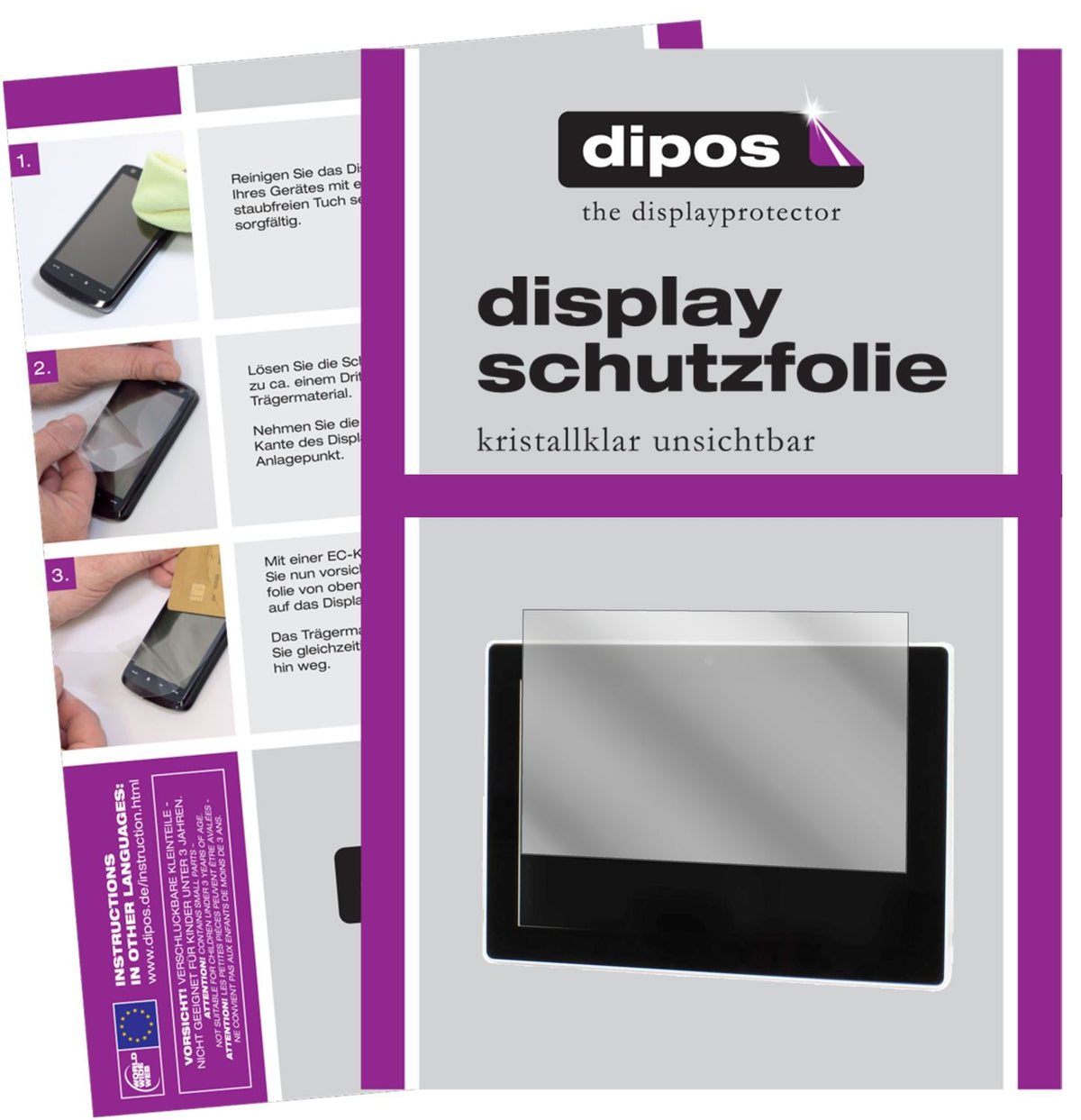 Klare Displayschutzfolie von dipos passend für 9.2 Zoll Wide 201 x 121 mm, präziser Zuschnitt und blasenfrei montiert