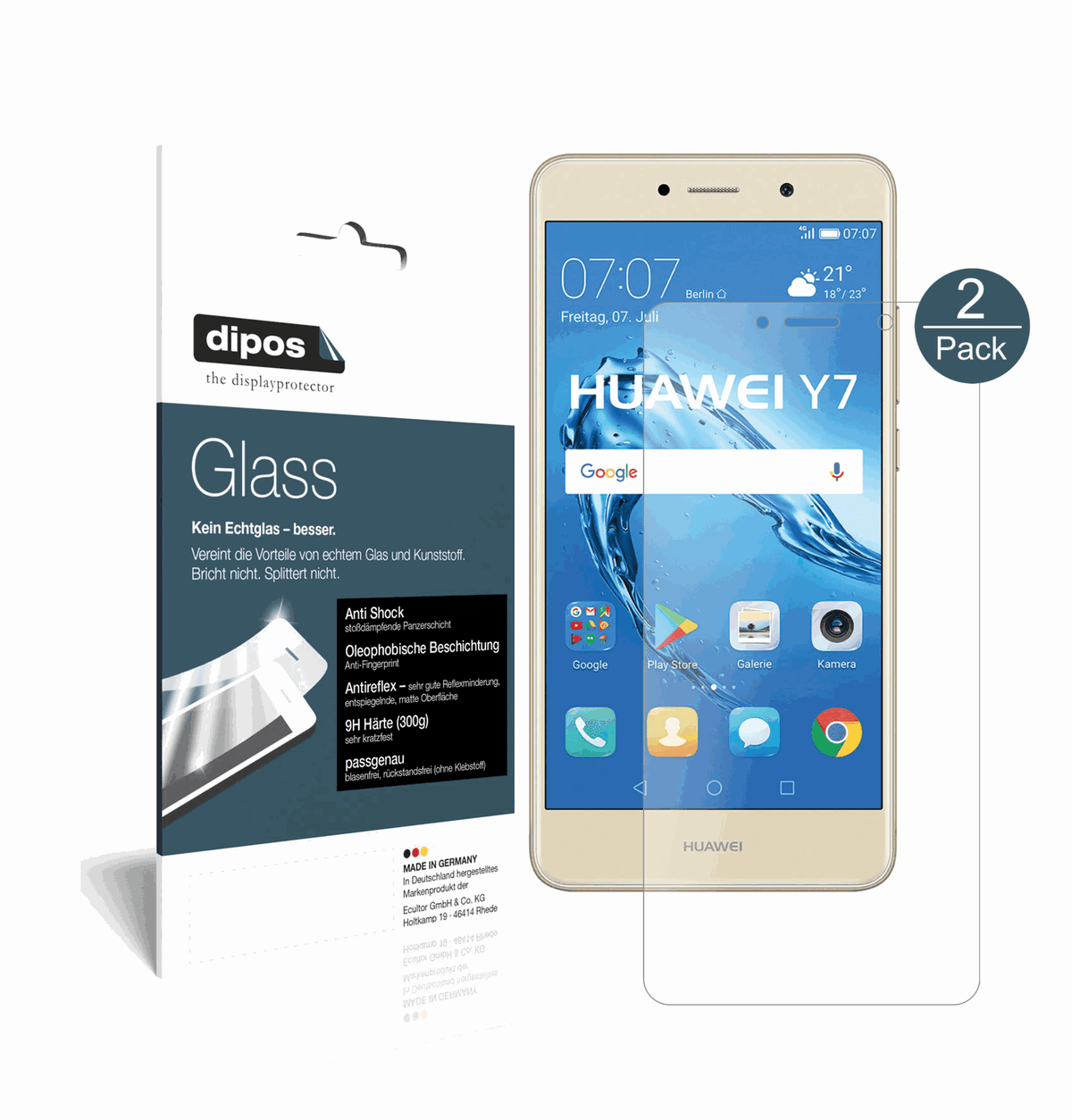 2x 9H Schutzfolie matt für Huawei Y7 (2017) Panzerfolie