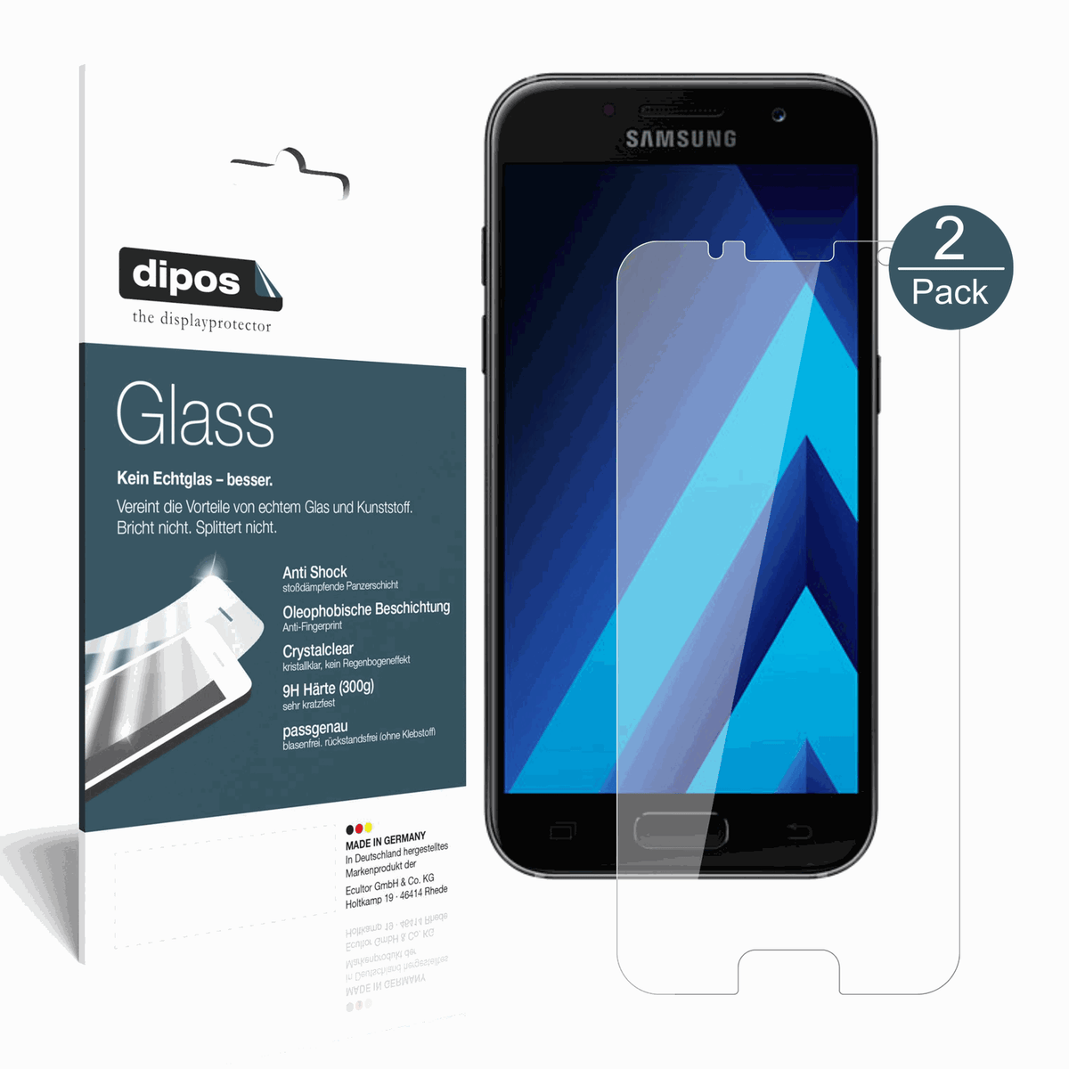 2x 9H Schutzfolie für Samsung Galaxy A3 (2017) Panzerfolie