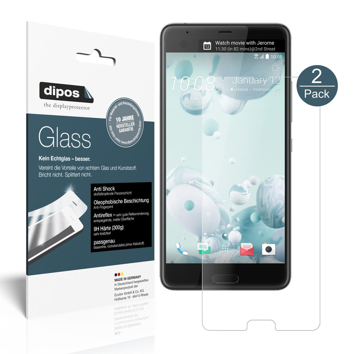 1x 9H Schutzfolie matt für HTC U Ultra Panzerfolie
