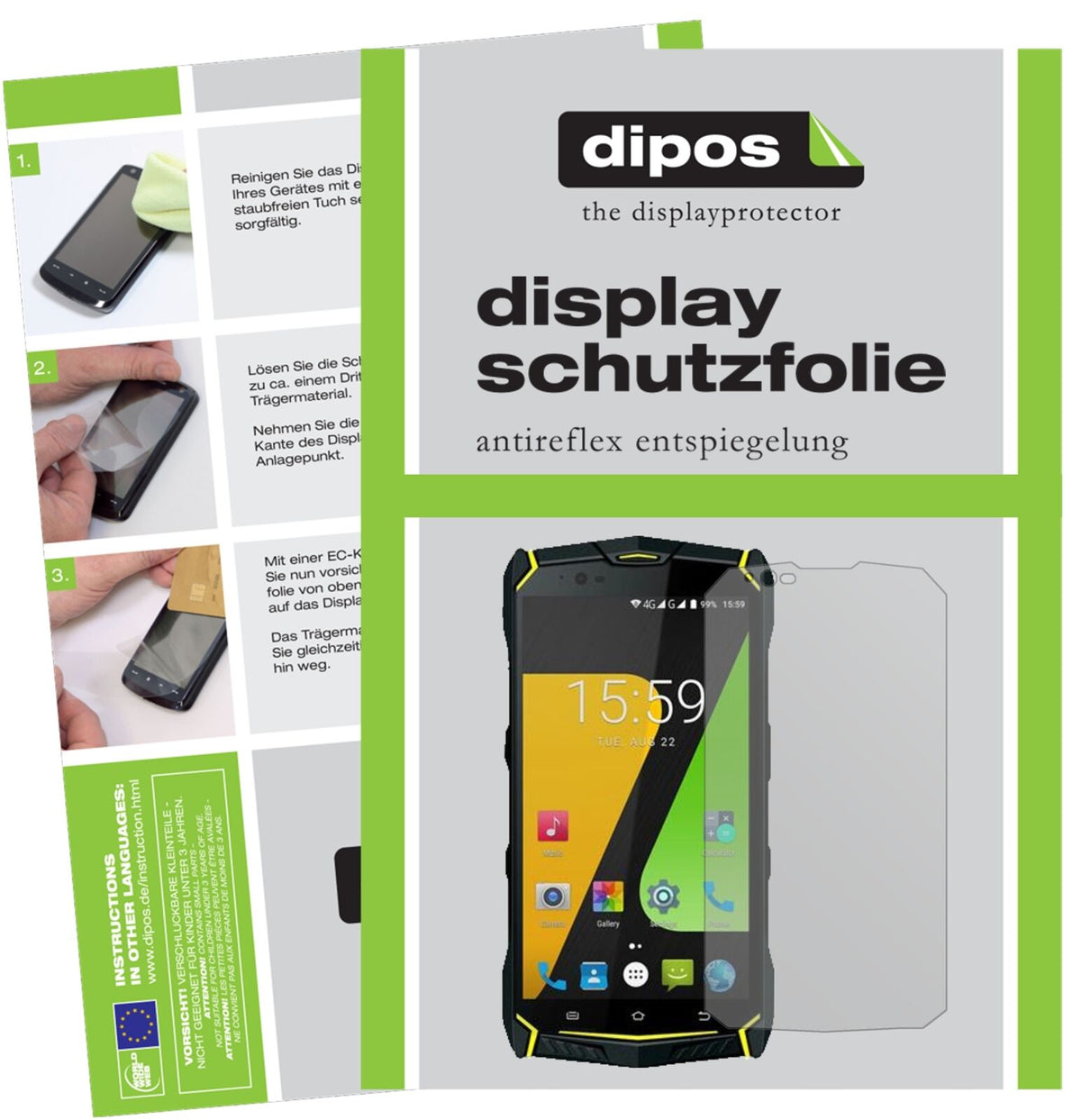 JesyJ9S mit aufgebrachter dipos Displayschutzfolie, die lästige Fingerabdrücke minimiert