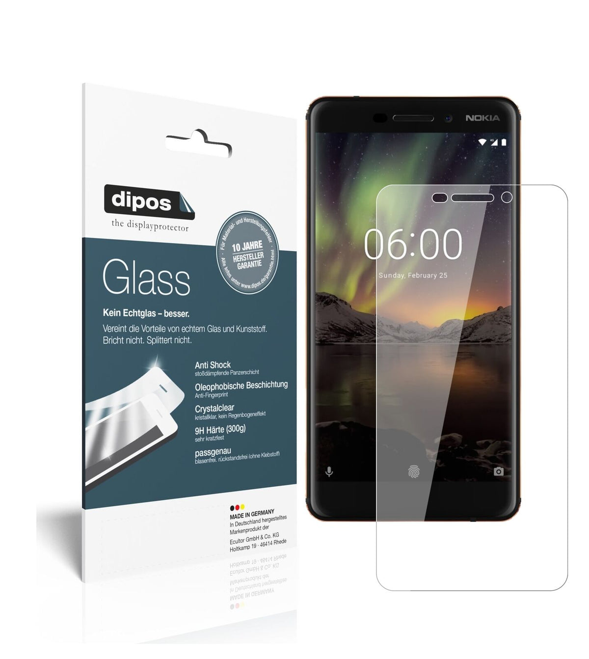 1x 9H Schutzfolie für Nokia 6 (2018) Panzerfolie