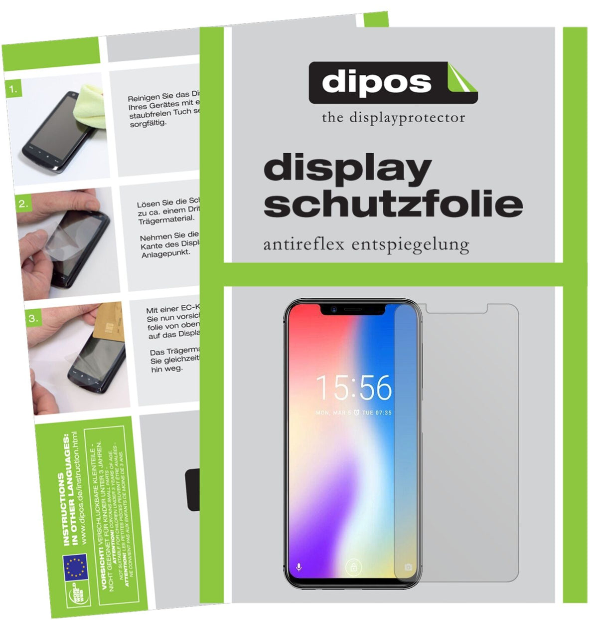 UmidigiOne mit aufgebrachter dipos Displayschutzfolie, die lästige Fingerabdrücke minimiert