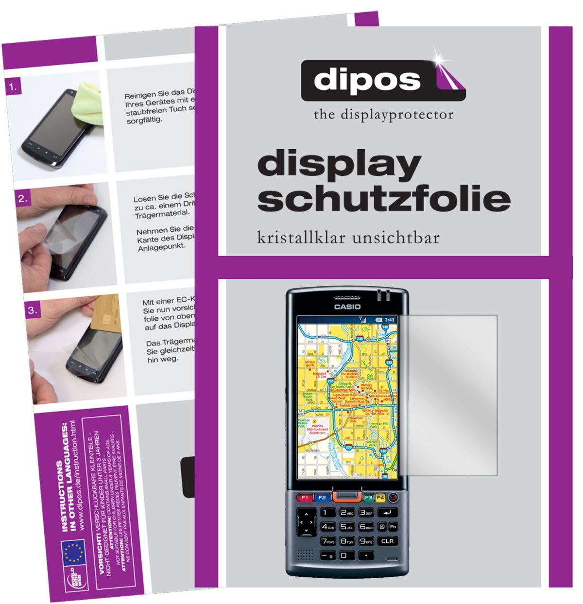 CasioIT-G500 mit aufgebrachter dipos Displayschutzfolie, glasklare Darstellung ohne Einschränkungen