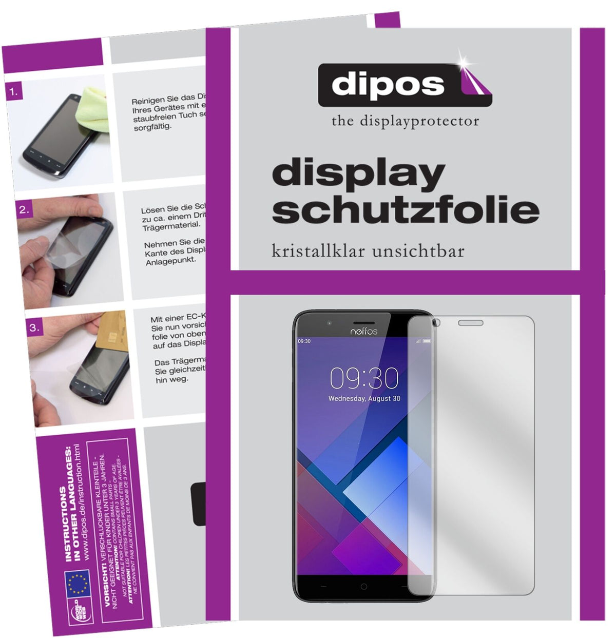 TP-LinkNeffos P1 mit aufgebrachter dipos Displayschutzfolie, glasklare Darstellung ohne Einschränkungen