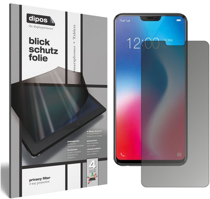 VivoV9 Youth mit aufgebrachtem dipos Displayschutz, der seitliche Einblicke blockiert