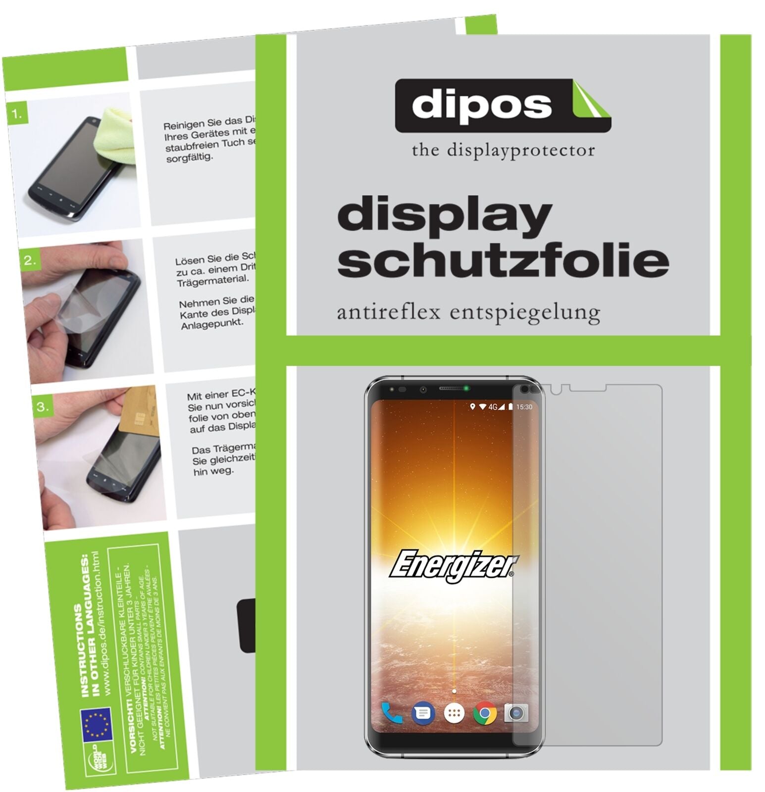 EnergizerPowermax P600S mit aufgebrachter dipos Displayschutzfolie, die lästige Fingerabdrücke minimiert