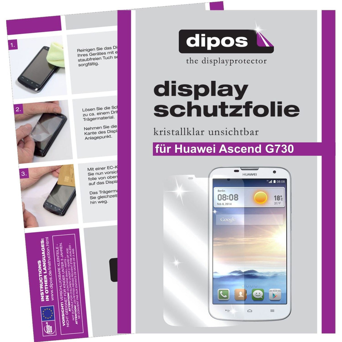 2x Schutzfolie klar für Ascend G730 Huawei Display-Schutzfolie