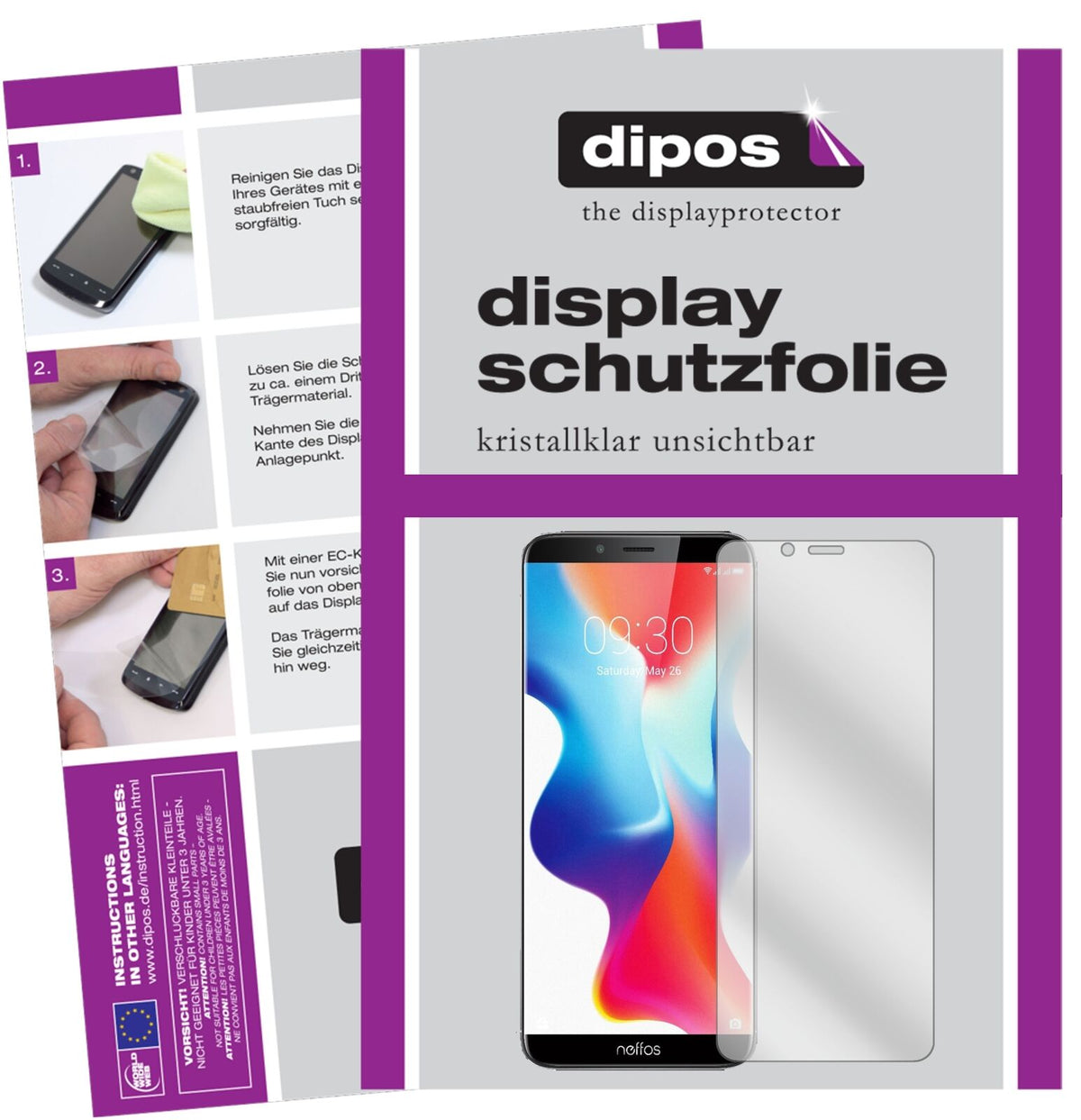 TP-LinkNeffos X9 mit aufgebrachter dipos Displayschutzfolie, glasklare Darstellung ohne Einschränkungen