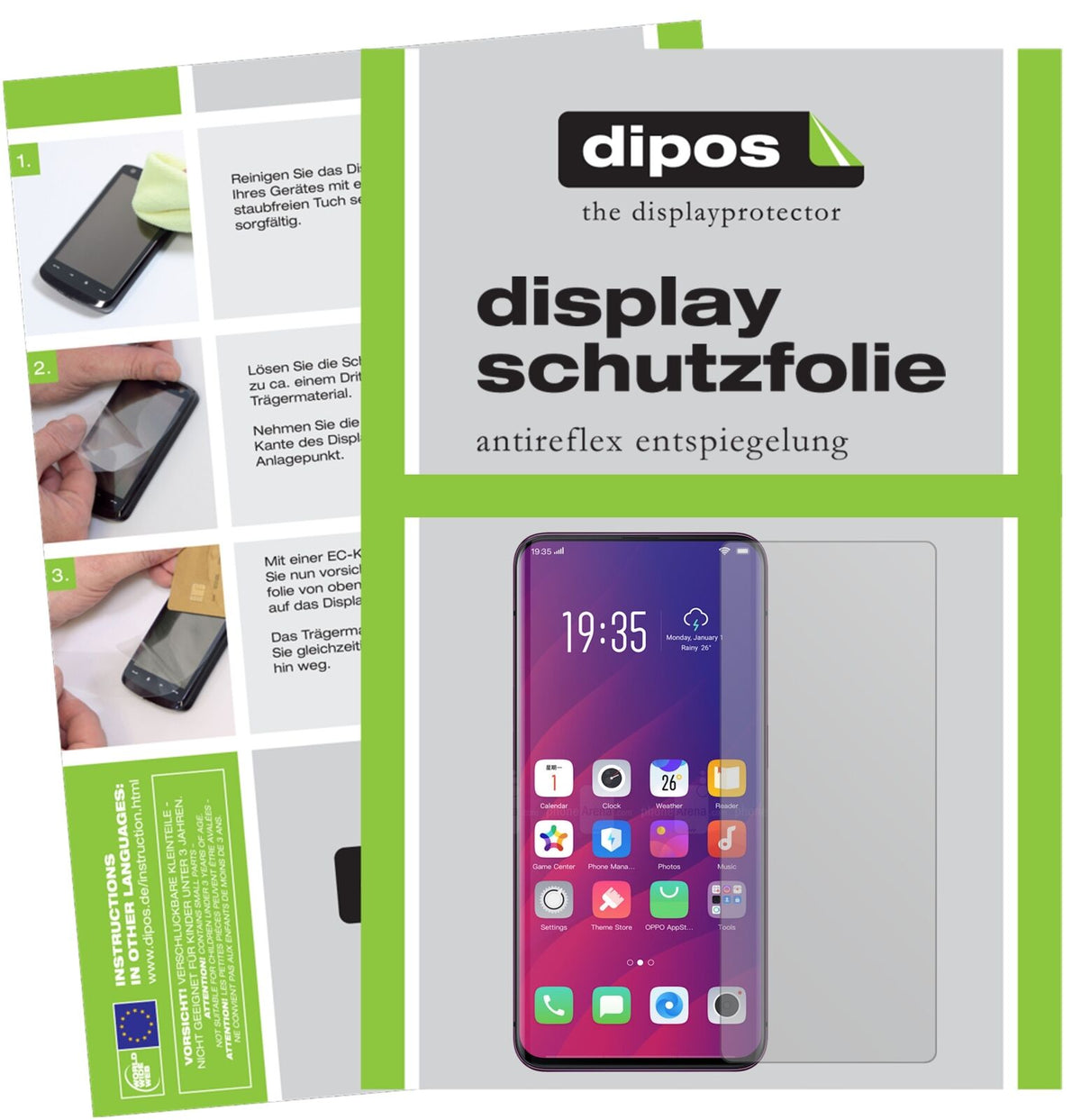 OppoFind X mit aufgebrachter dipos Displayschutzfolie, die lästige Fingerabdrücke minimiert