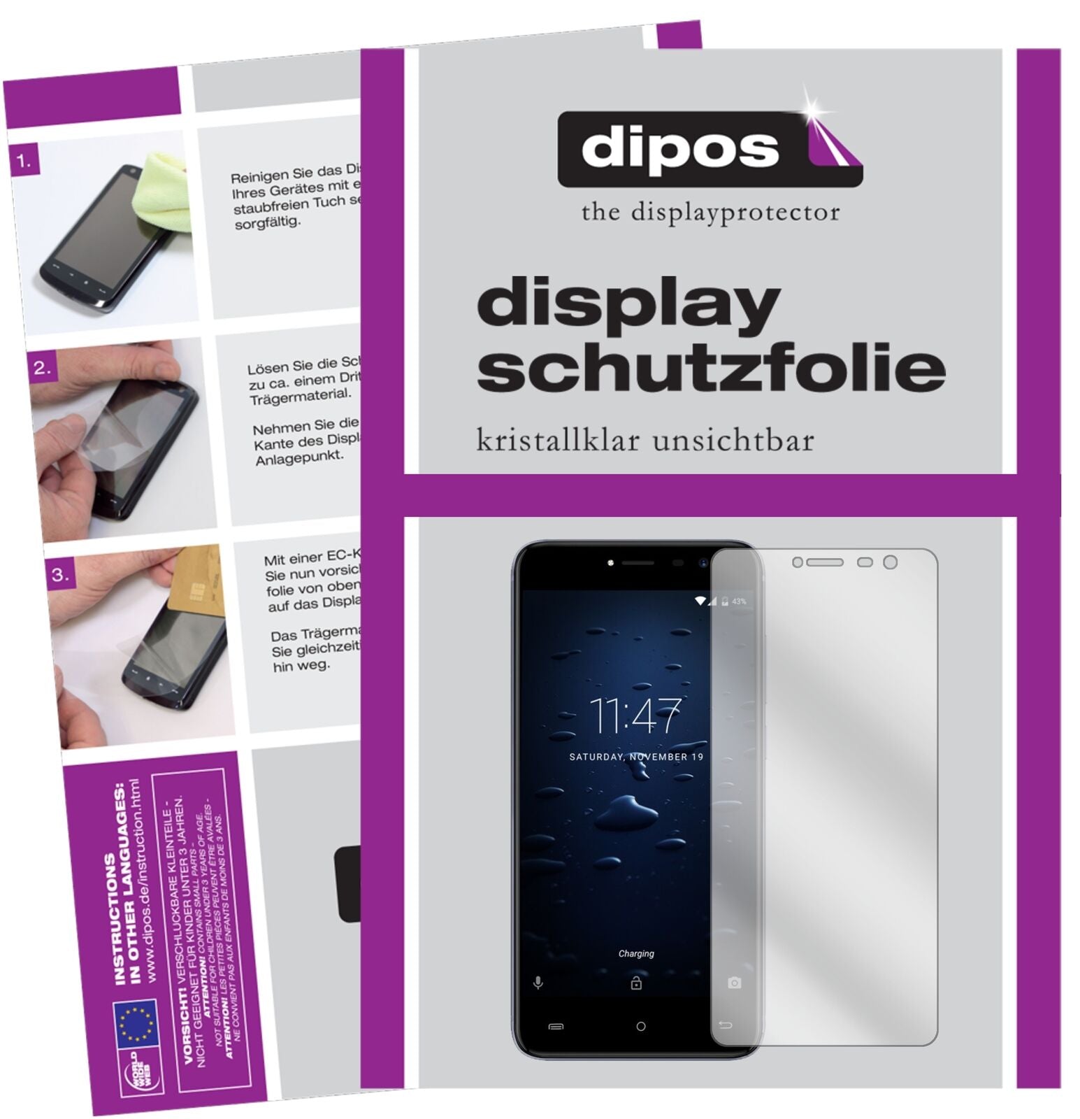CubotNote Plus mit aufgebrachter dipos Displayschutzfolie, glasklare Darstellung ohne Einschränkungen