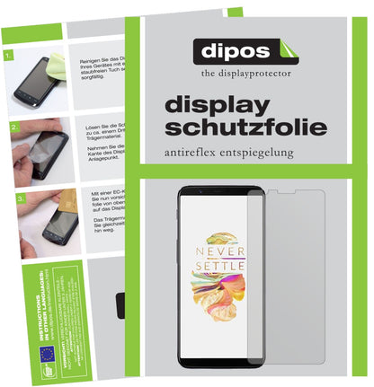 OnePlus5T mit aufgebrachter dipos Displayschutzfolie, die lästige Fingerabdrücke minimiert