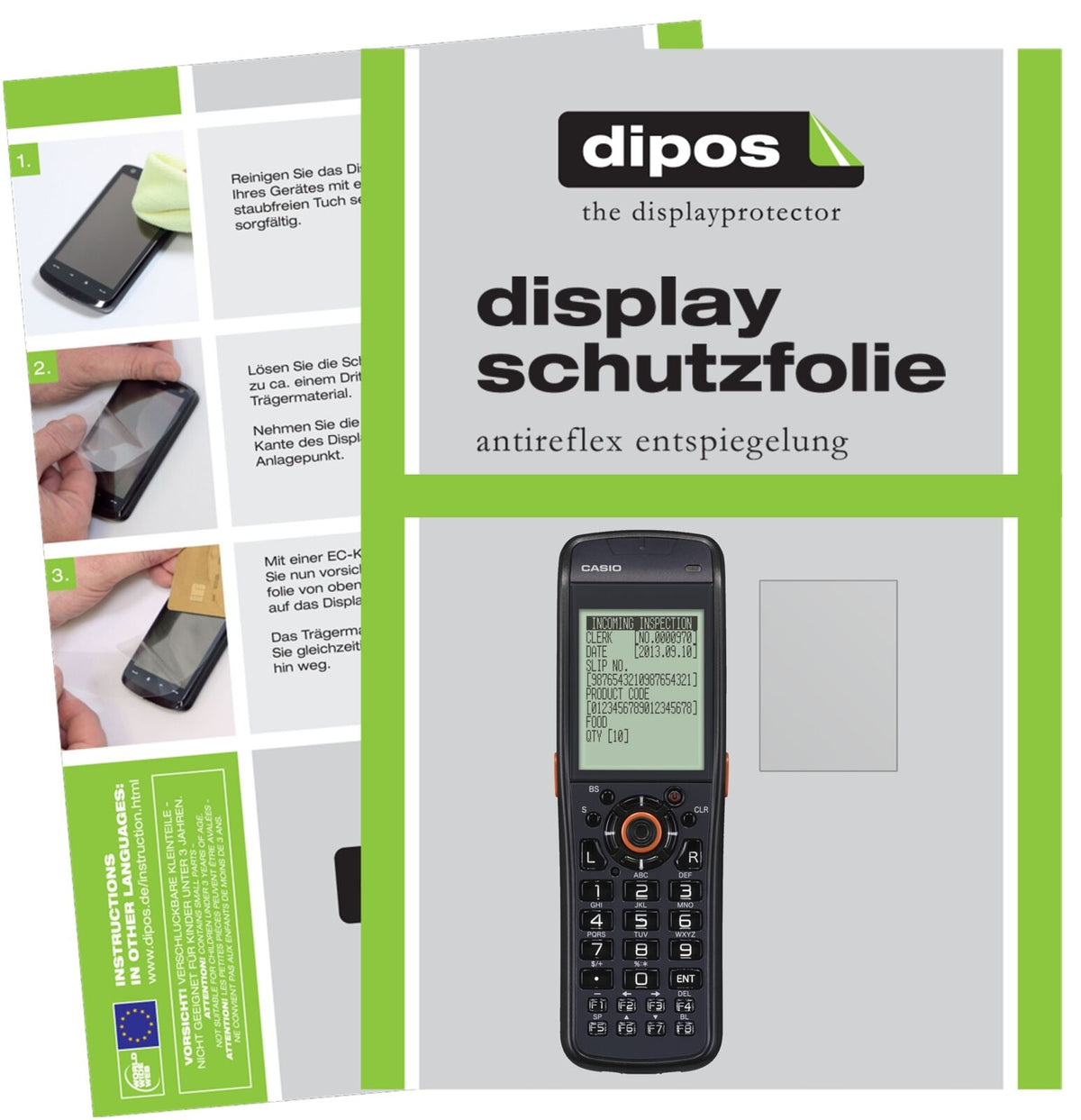 CasioDT-970 mit aufgebrachter dipos Displayschutzfolie, die lästige Fingerabdrücke minimiert