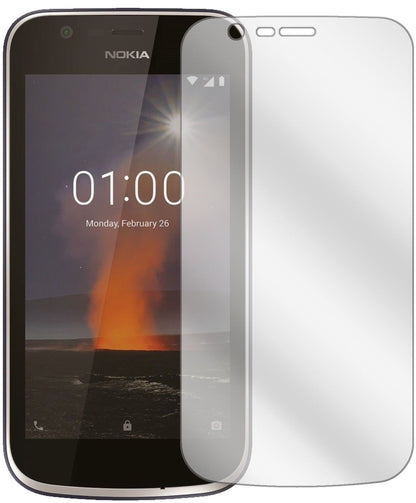 Klare Displayschutzfolie von dipos passend für Nokia 1, präziser Zuschnitt und blasenfrei montiert