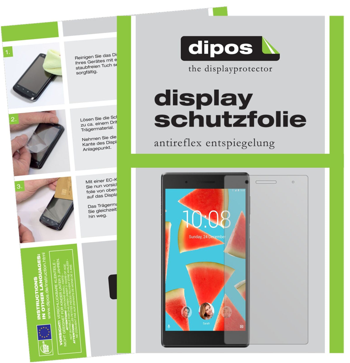 LenovoTB-7504F mit aufgebrachter dipos Displayschutzfolie, die lästige Fingerabdrücke minimiert
