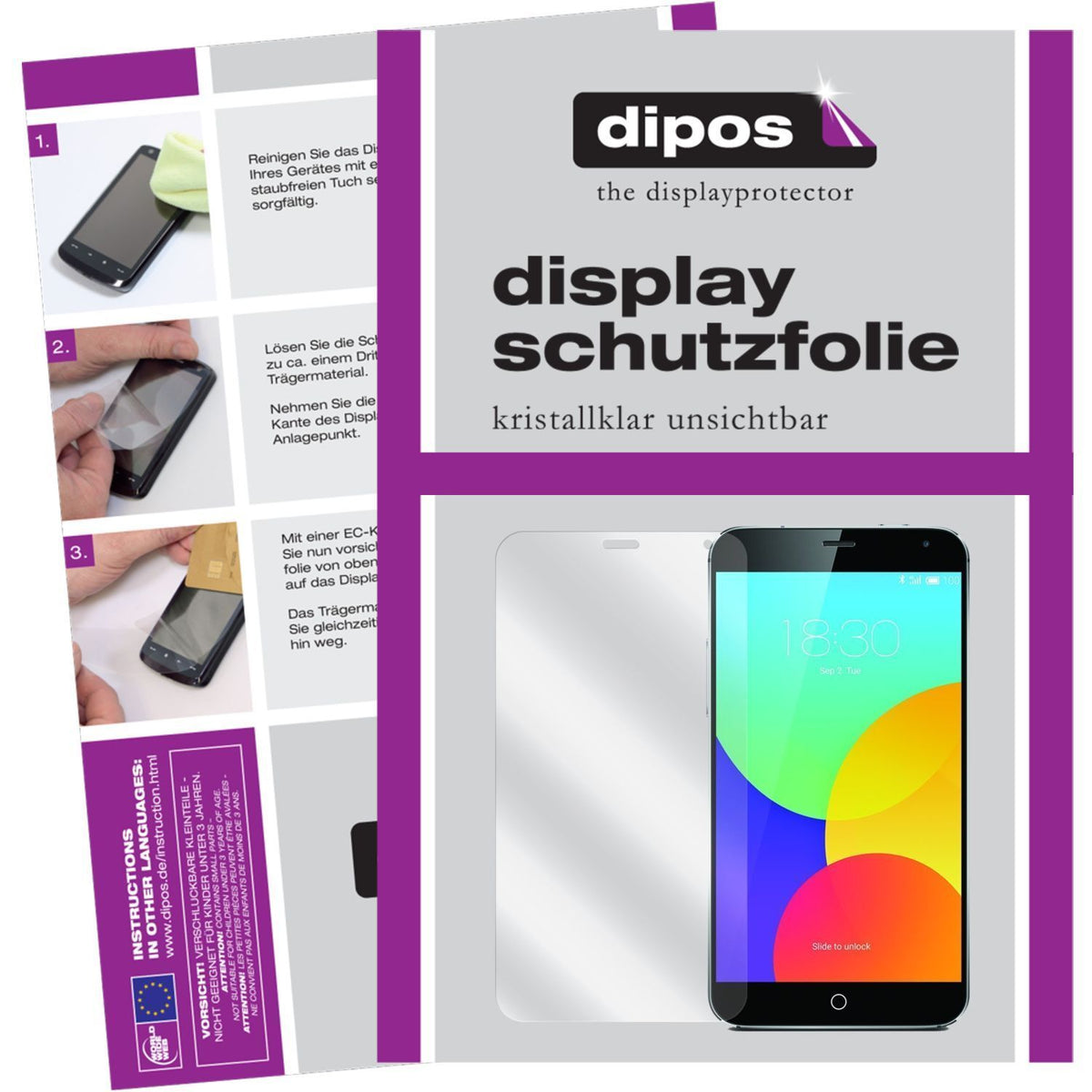 Klare Displayschutzfolie von dipos passend für MX4 Meizu, präziser Zuschnitt und blasenfrei montiert