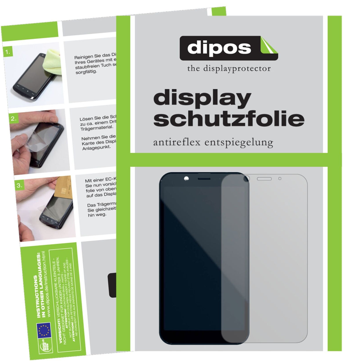 Shift6m mit aufgebrachter dipos Displayschutzfolie, die lästige Fingerabdrücke minimiert