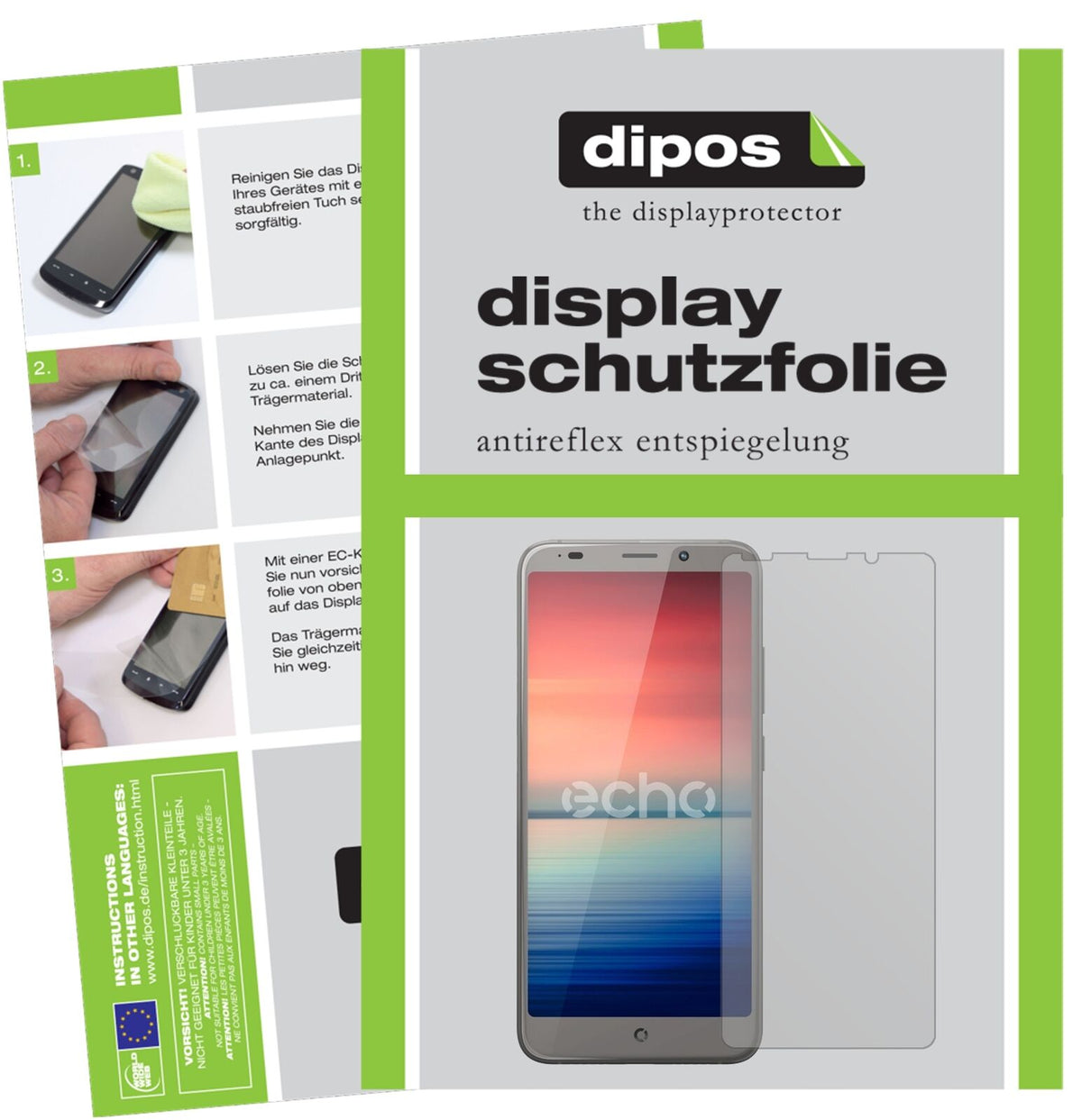 EchoHorizon Lite mit aufgebrachter dipos Displayschutzfolie, die lästige Fingerabdrücke minimiert