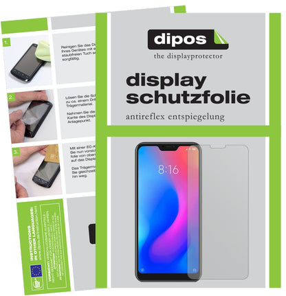 XiaomiRedmi 6 Pro mit aufgebrachter dipos Displayschutzfolie, die lästige Fingerabdrücke minimiert