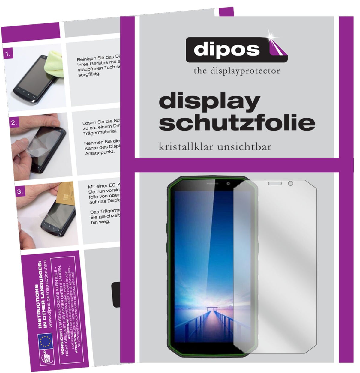 GuophoneXP9800 mit aufgebrachter dipos Displayschutzfolie, glasklare Darstellung ohne Einschränkungen