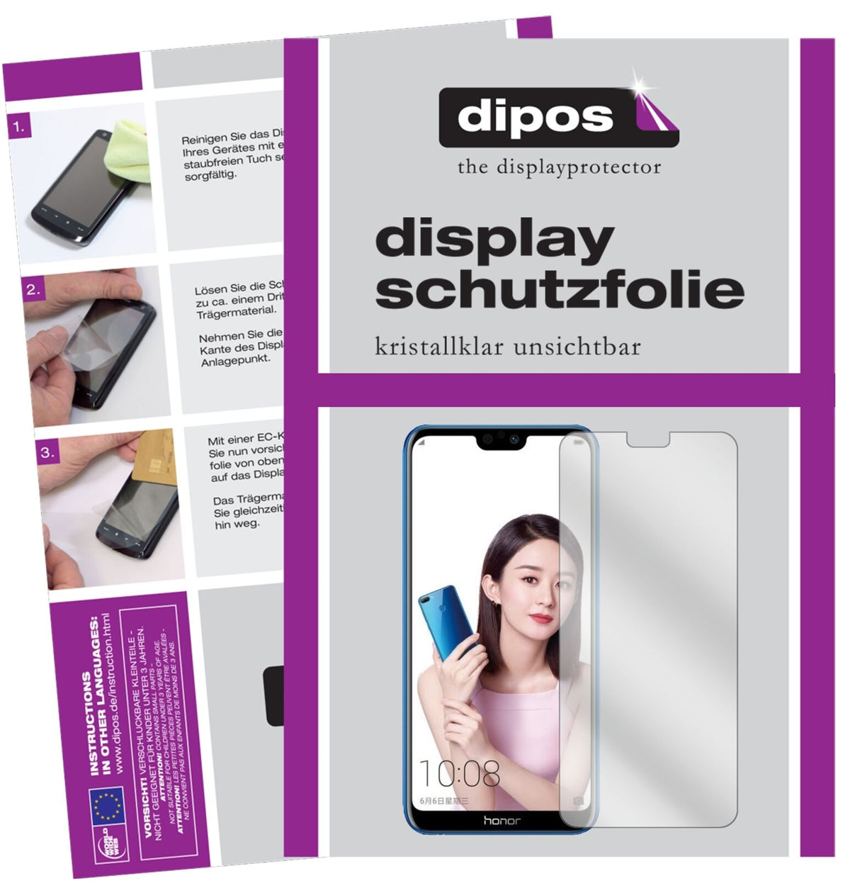 Honor9i 2018 mit aufgebrachter dipos Displayschutzfolie, glasklare Darstellung ohne Einschränkungen