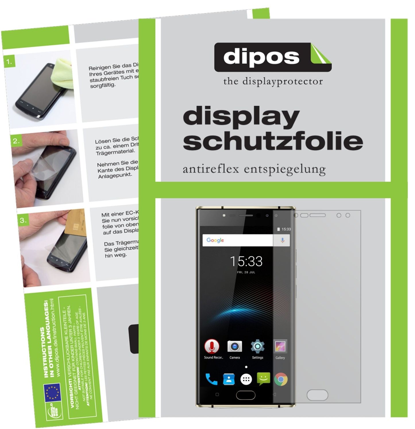 OukitelK3 mit aufgebrachter dipos Displayschutzfolie, die lästige Fingerabdrücke minimiert