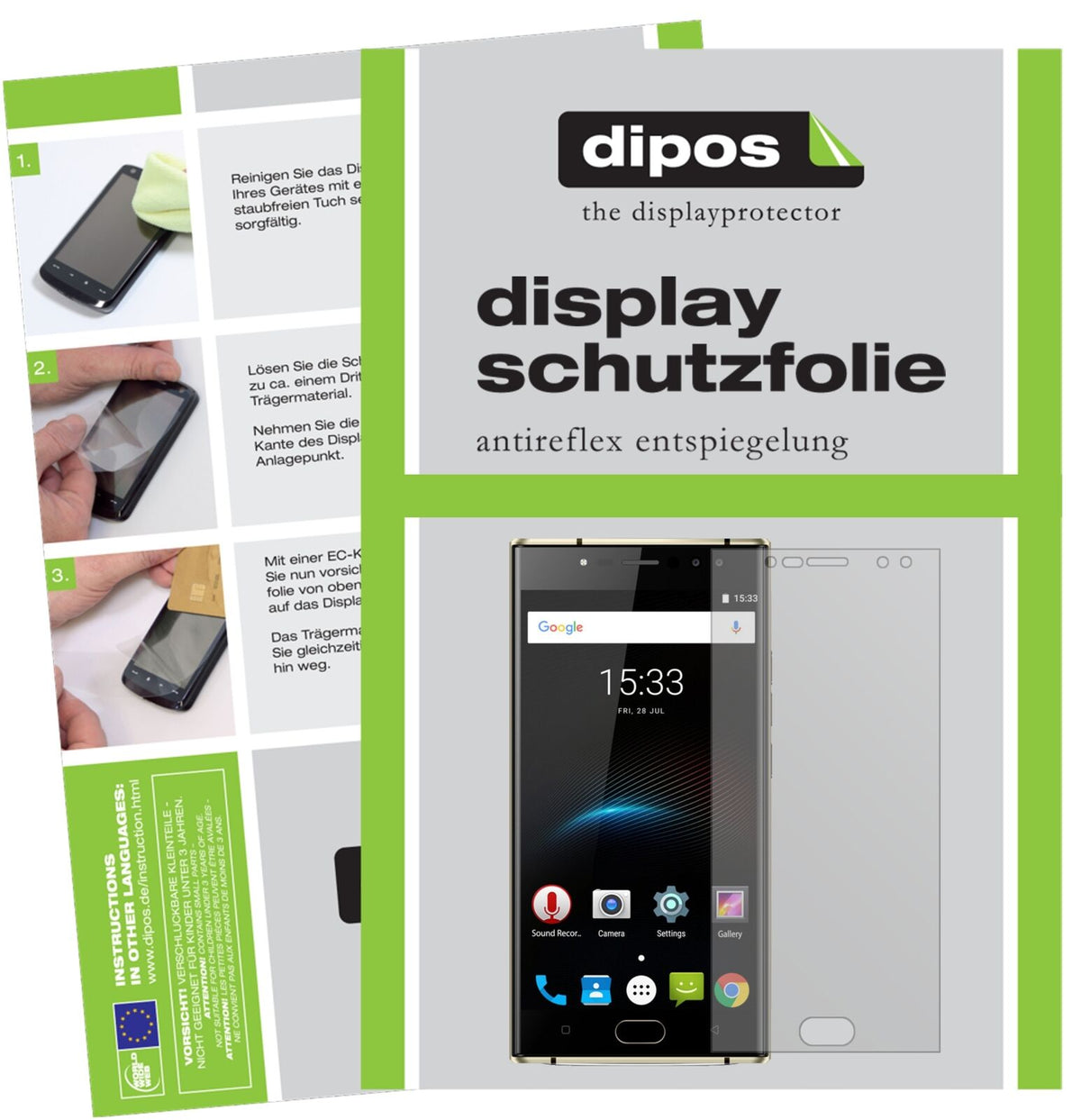 OukitelK3 mit aufgebrachter dipos Displayschutzfolie, die lästige Fingerabdrücke minimiert