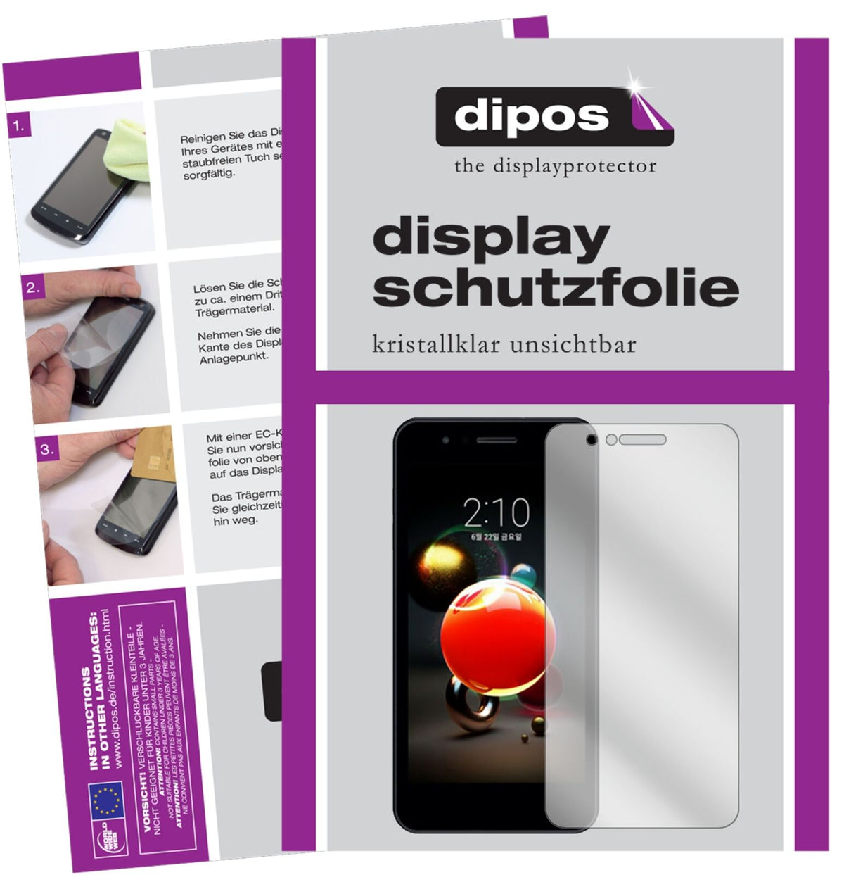 LGX2 2018 mit aufgebrachter dipos Displayschutzfolie, glasklare Darstellung ohne Einschränkungen