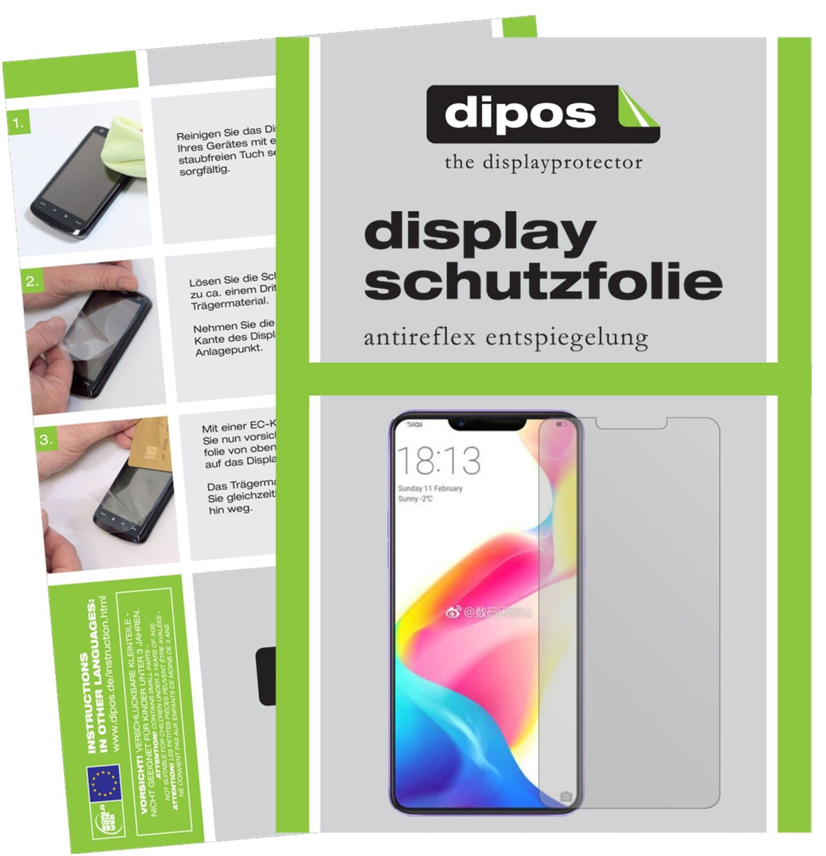 OppoR15 Dream Mirror mit aufgebrachter dipos Displayschutzfolie, die lästige Fingerabdrücke minimiert