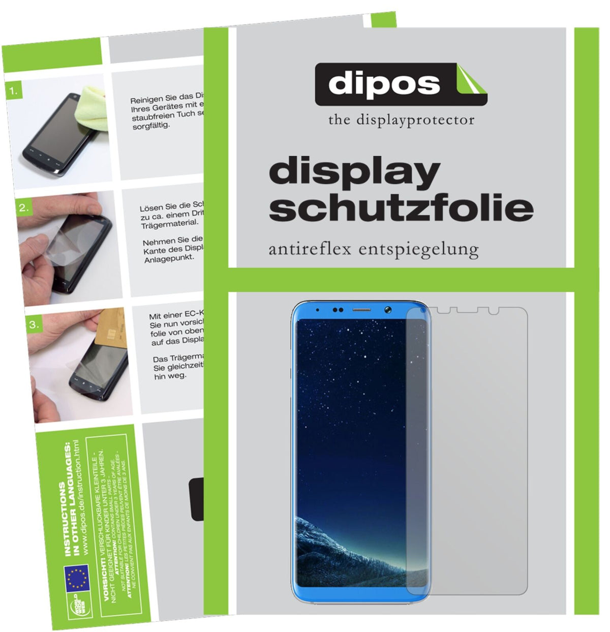 BlubooS8+ mit aufgebrachter dipos Displayschutzfolie, die lästige Fingerabdrücke minimiert