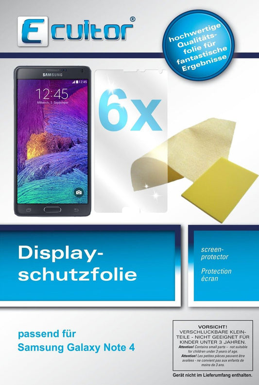 6x Schutzfolie klar für Galaxy Note 4 Samsung Display-Schutzfolie
