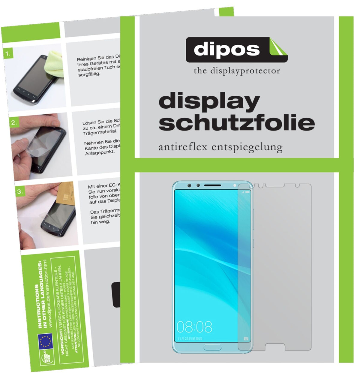 HuaweiNova 2S mit aufgebrachter dipos Displayschutzfolie, die lästige Fingerabdrücke minimiert