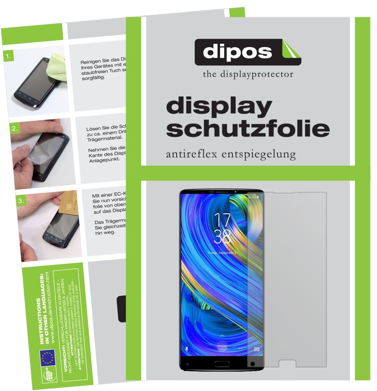 HOMTOMS9 Plus mit aufgebrachter dipos Displayschutzfolie, die lästige Fingerabdrücke minimiert