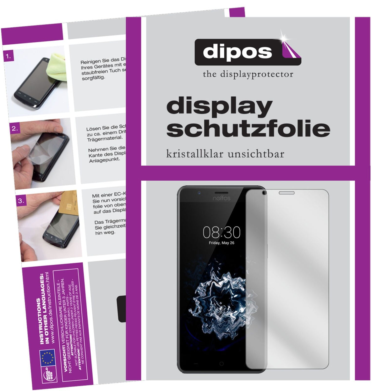 TP-LinkNeffos N1 mit aufgebrachter dipos Displayschutzfolie, glasklare Darstellung ohne Einschränkungen