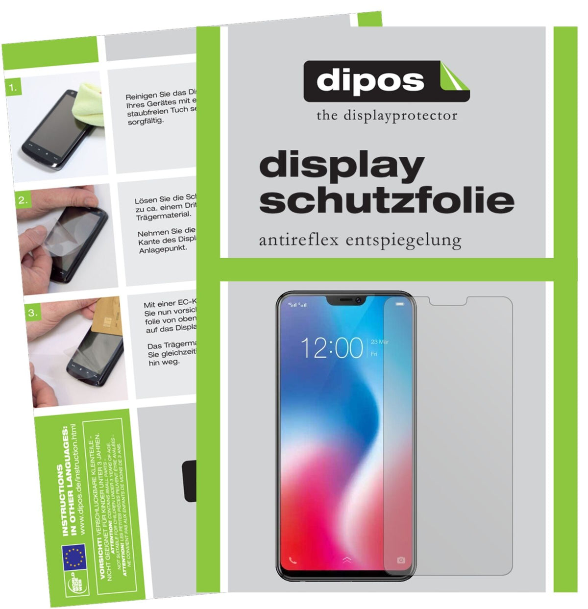 VivoV9 Youth mit aufgebrachter dipos Displayschutzfolie, die lästige Fingerabdrücke minimiert