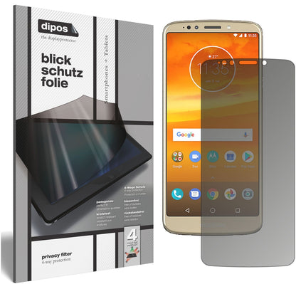 MotorolaMoto E5 Supra mit aufgebrachtem dipos Displayschutz, der seitliche Einblicke blockiert