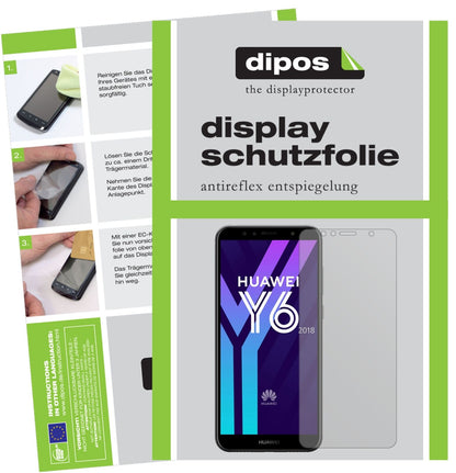 HuaweiY6 (2018) mit aufgebrachter dipos Displayschutzfolie, die lästige Fingerabdrücke minimiert