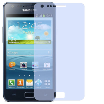 Galaxy S2 PlusSamsung mit aufgebrachter dipos Displayschutzfolie, glasklare Darstellung ohne Einschränkungen