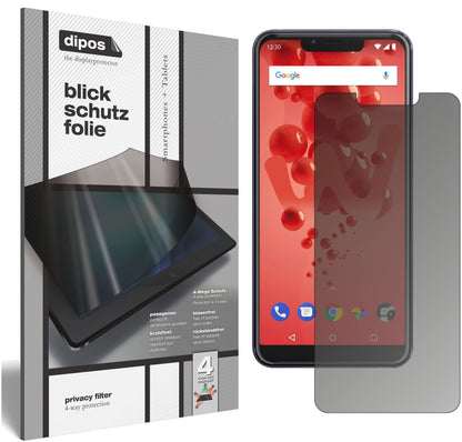 WikoView2 Go mit aufgebrachtem dipos Displayschutz, der seitliche Einblicke blockiert