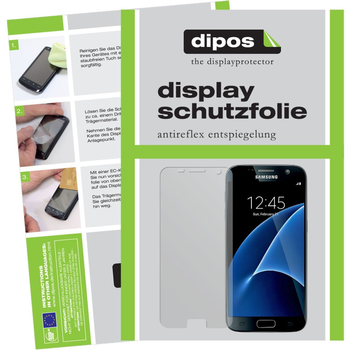 Matte Displayschutzfolie von dipos passend für Galaxy S7 Samsung, präziser Zuschnitt und blasenfrei montiert