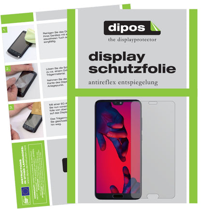 HuaweiP20 mit aufgebrachter dipos Displayschutzfolie, die lästige Fingerabdrücke minimiert