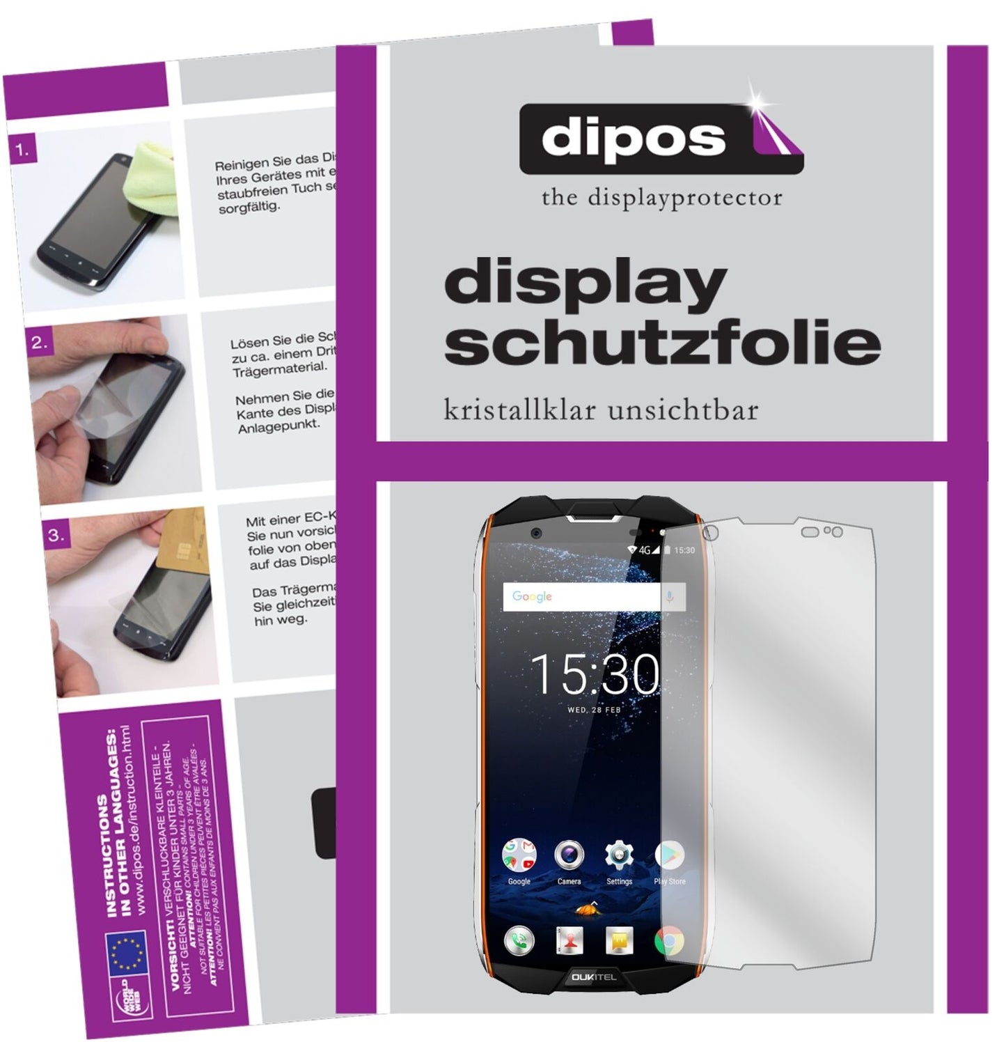 OukitelWP5000 mit aufgebrachter dipos Displayschutzfolie, glasklare Darstellung ohne Einschränkungen