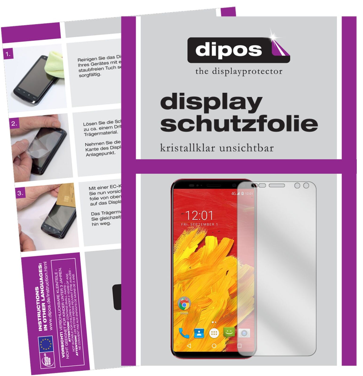 M-HorsePure 3 mit aufgebrachter dipos Displayschutzfolie, glasklare Darstellung ohne Einschränkungen