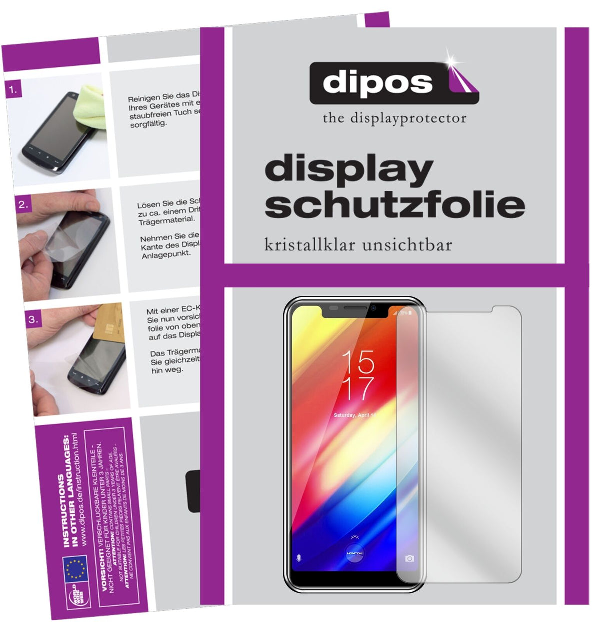 HomTomH10 mit aufgebrachter dipos Displayschutzfolie, glasklare Darstellung ohne Einschränkungen