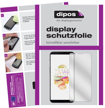 OnePlus5T mit aufgebrachter dipos Displayschutzfolie, glasklare Darstellung ohne Einschränkungen