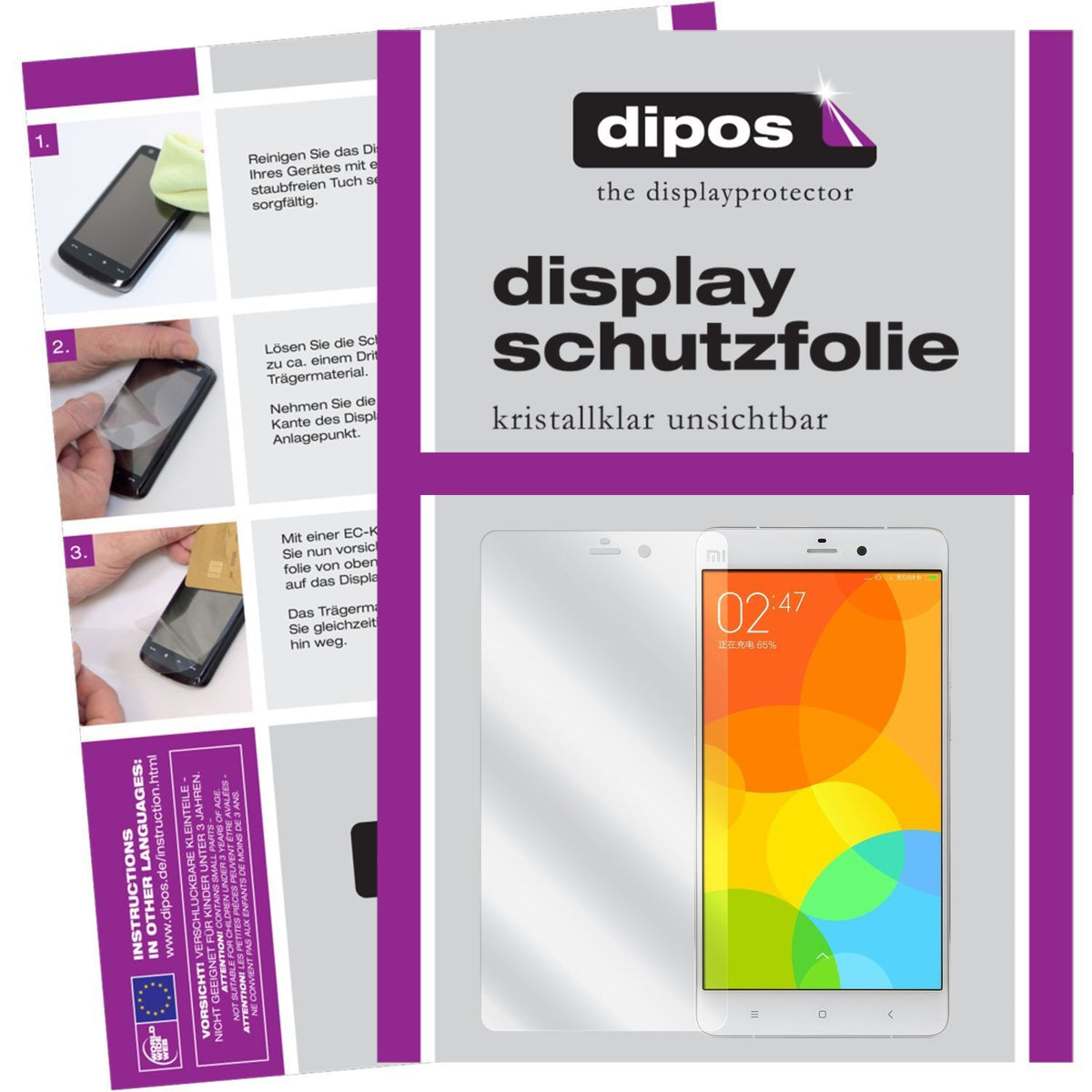 Klare Displayschutzfolie von dipos passend für Mi Note Xiaomi, präziser Zuschnitt und blasenfrei montiert